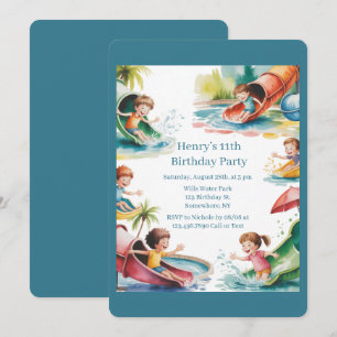 Invitation Fête d'anniversaire enfant Glissade aquatique aqua