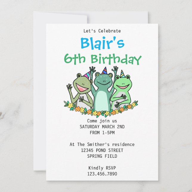 Invitation Fête d'anniversaire enfant Grenouille Drôle Person (Devant)