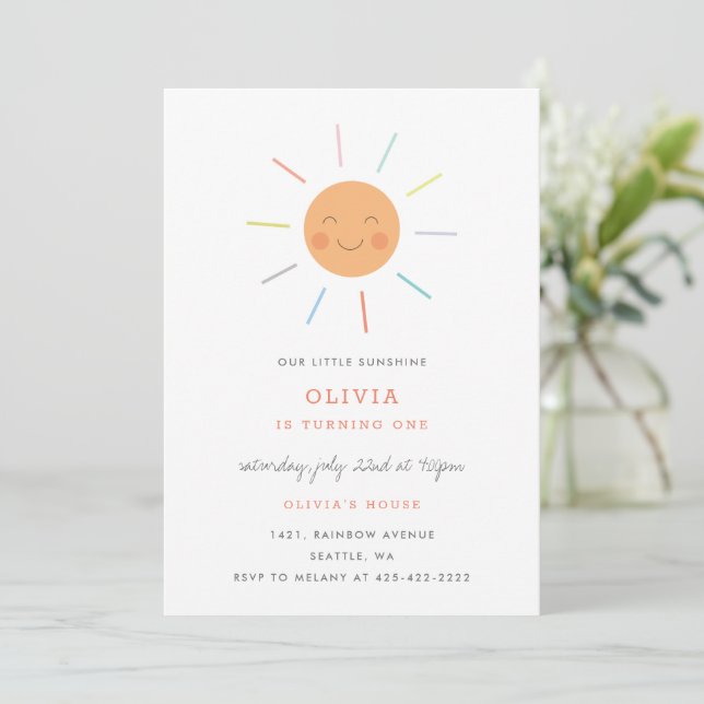 Invitation Fête d'anniversaire enfant Rayons de arc-en-ciel p (Debout devant)