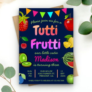 Invitation Fête d'anniversaire enfant Tutti Frutti Bleu marin
