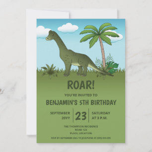 Invitation Fête d'anniversaire enfantin de dinosaure Brachios