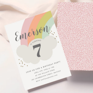 Invitation Fête d'anniversaire enfantine arc-en-ciel pastel e