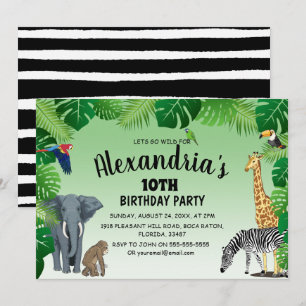 Invitation Fête d'anniversaire enfantine Safari Animaux de la