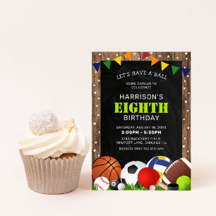 Invitation Fête d'anniversaire enfantine sur le thème des spo