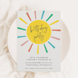 Invitation Fête d'anniversaire enfants scénario soleil arc-en
