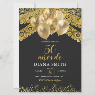 Invitation Fête d'anniversaire espagnole mexicaine noire et o