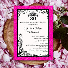 Invitation Fête d'anniversaire espagnole rose vif noir élégan
