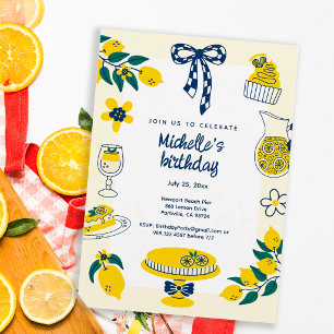 Invitation Fête d'anniversaire estivale au citron jaune Main 