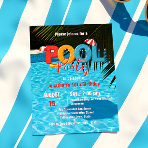 Invitation Fête d'anniversaire estivale colorée pour enfants 