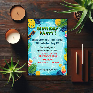 Invitation Fête d'anniversaire estivale tropicale au bord de