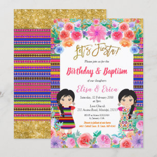 Invitation Fête d'anniversaire et baptême pour les jumelles