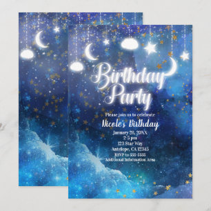 Invitation Fête d'anniversaire étoiles dorées et lueur Fantas