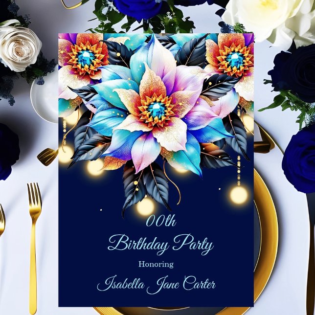 Invitation Fête d'anniversaire exotique Turquoise rose bleu v (Créateur téléchargé)