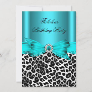 Invitation Fête d'anniversaire fabuleuse bleu cyan de léopard