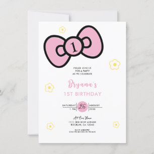 Invitation Fête d'anniversaire fantaisiste à ruban rose migno
