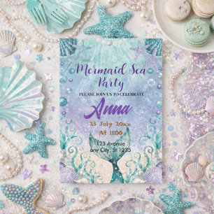 Invitation Fête d'anniversaire fantaisiste de sirène sous la 