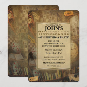 Invitation Fête d'anniversaire Fantastique Vintage Alice au P