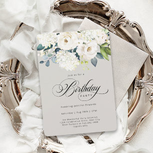 Invitation Fête d'anniversaire féminine blanche