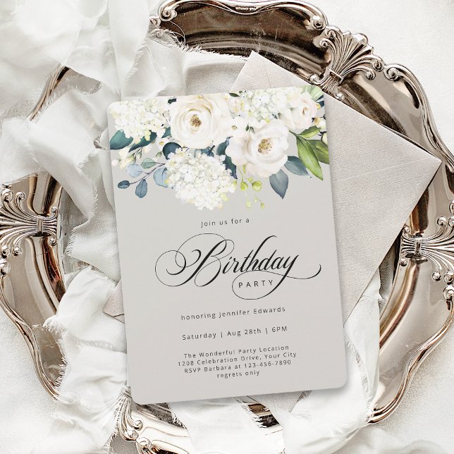 Invitation Fête d'anniversaire féminine blanche (Créateur téléchargé)