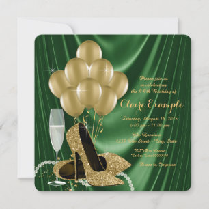 Invitation Fête d'anniversaire féminine Emerald Green et Gold