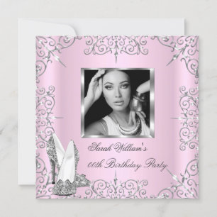 Invitation Fête d'anniversaire Femme rose talons d'argent