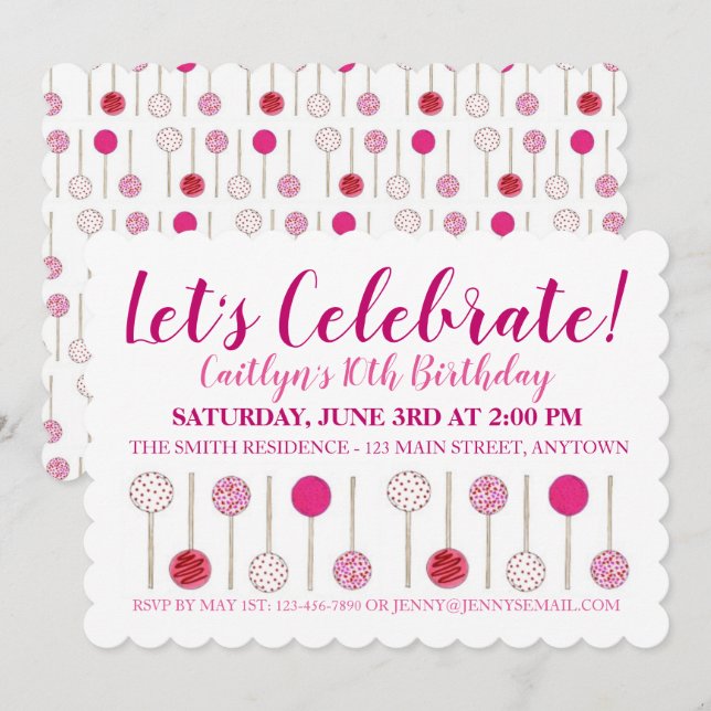Invitation Fête d'anniversaire Fête des mariées bébé Pink Cak (Devant / Derrière)