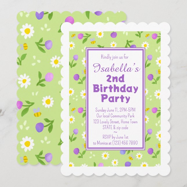 Invitation fête d'anniversaire fêtes d'été fleurs  (Devant / Derrière)