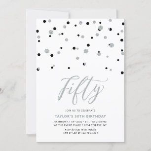 Invitation Fête d'anniversaire Fifty 50 ans Black & Silver Co