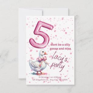 Invitation fête d'anniversaire, fille 5, rose, oie