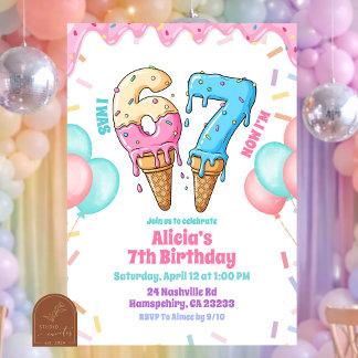 Invitation Fête d'anniversaire fille 67 Glace pastel