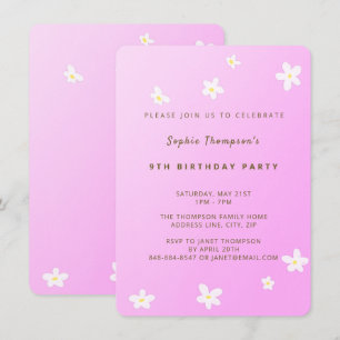 Invitation Fête d'anniversaire fille gouache rose chaud margu