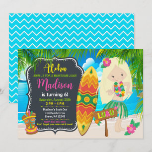 Invitation Fête d'anniversaire Fille Hawaïenne Tropicale Luau