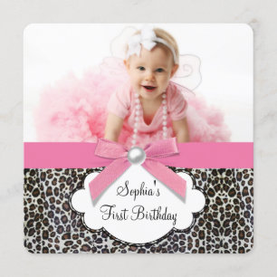 Invitation Fête d'anniversaire fille léopard rose