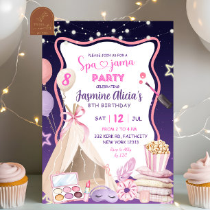 Invitation Fête d'anniversaire fille spa-tenue rose violet