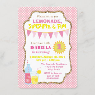 Invitation Fête d'anniversaire Filles Limonade Rose