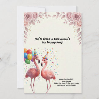 Invitation Fête d'anniversaire flamant rose mignon
