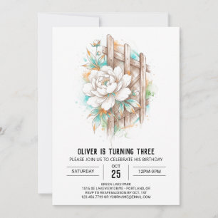 Invitation Fête d'anniversaire Fleur Blanche Menthe