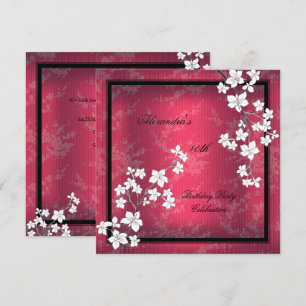 Invitation Fête d'anniversaire Fleur Blanche Rouge Noire Asia