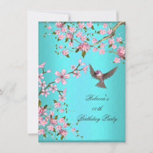 Invitation Fête d'anniversaire Fleur de cerisier Rose Bleu sa