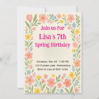 Invitation Fête d'anniversaire Fleur de Printemps