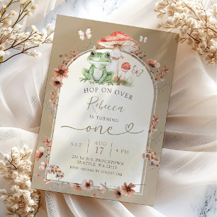 Invitation Fête d'anniversaire Fleur sauvage Boho Grenouille