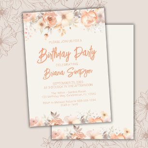 Invitation Fête d'anniversaire Fleurs Beige Ivoire Abricot