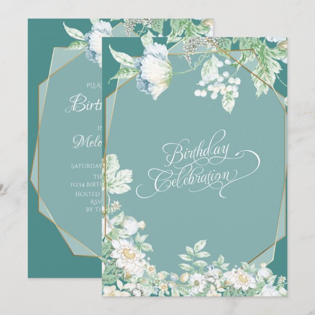 Invitation Fête d'anniversaire | Fleurs sauvages et baies géo (Devant / Derrière)
