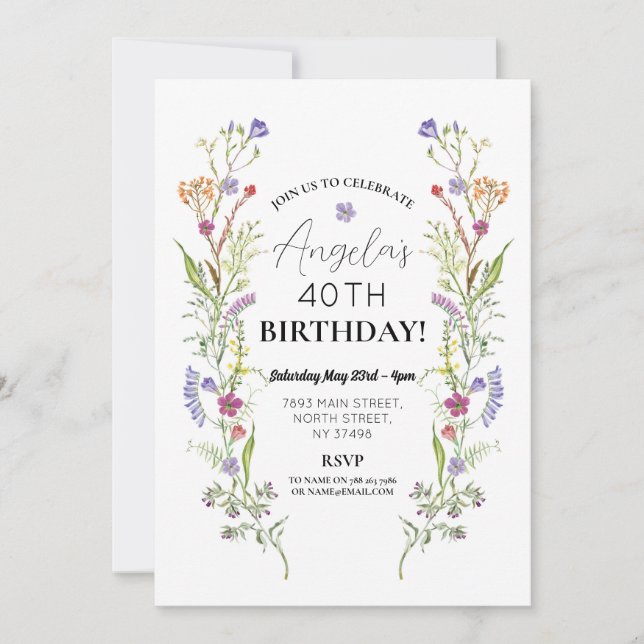 Invitation Fête d'anniversaire Fleurs sauvages Floral Ditsy (Devant)