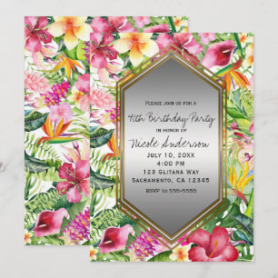 Invitation Fête d'anniversaire Fleurs Tropicales Colorées Tou