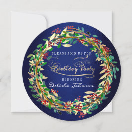 Invitation Fête d'anniversaire Floral Elégant Blue Navy Vert 