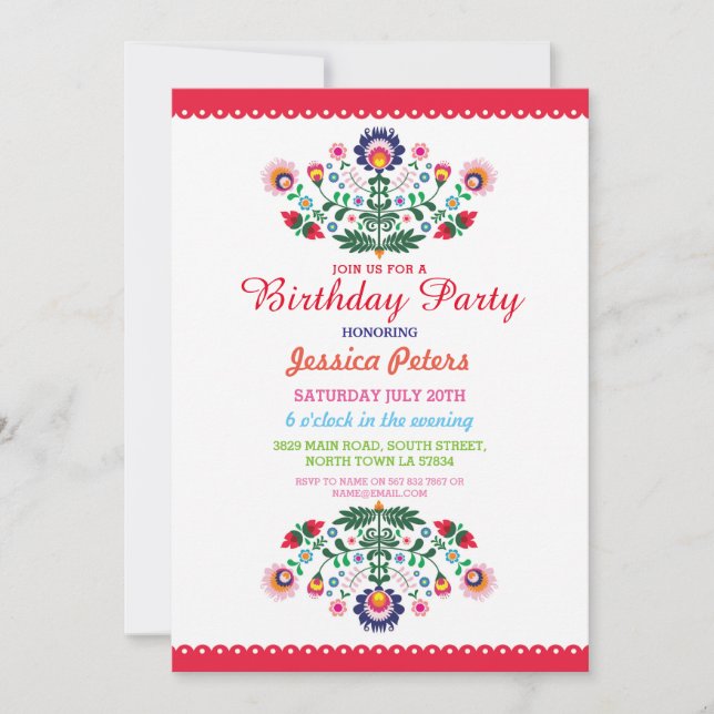 Invitation Fête d'anniversaire Floral Fiesta Mexicaine Viva N (Devant)