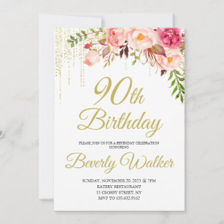 Invitation Fête d'anniversaire florale 90e anniversaire
