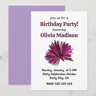 Invitation Fête d'anniversaire florale à la fleur d'aster pou