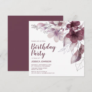 Invitation Fête d'anniversaire florale à l'aquarelle en Bourg